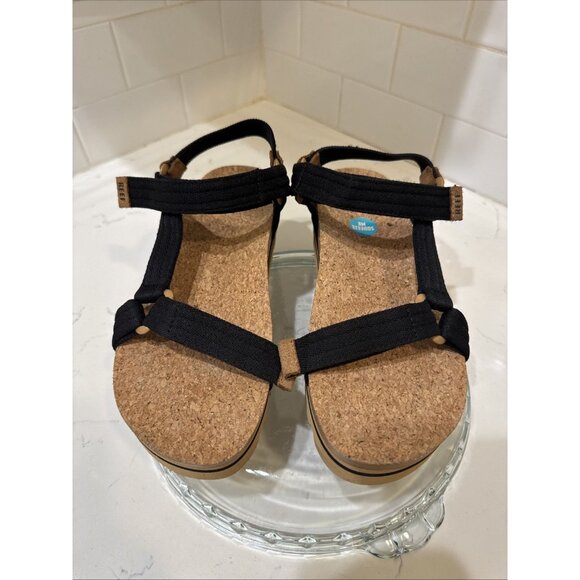 Reef Rem Hi Womens Platform Sandals Sz 8 Black Adjustable Straps Cork - MINT - Picture 1 of 14